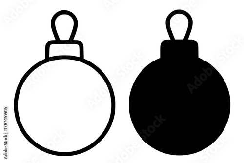 Minimalist icon, Christmas ball vector, black and white, outline and silhouette