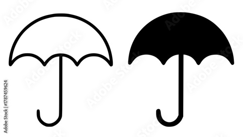 Minimalist icon, umbrella vector, black and white, outline and silhouette