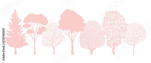 CAD outline set of side-view trees and wetland forest sections for architecture, environmental design, and autumn foliage landscape line drawings.