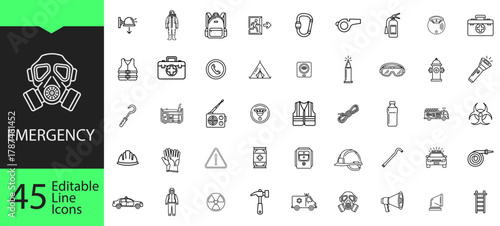 Emergency editable line icon set.