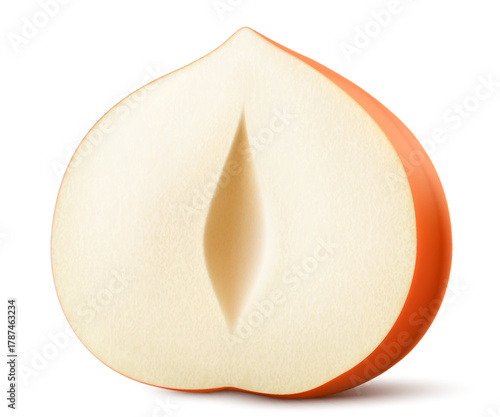 Half of a hazelnut isolated on a white background. Hazelnut in cross section. Hazelnut kernels are ripe and tasty, a healthy treat, a source of protein. Realistic 3d vector illustration.