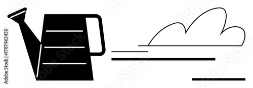 Watering can pouring water near cloud abstractly symbolizing growth, sustainability, care, and eco-awareness. Ideal for growth, nature, gardening, sustainability, eco-friendliness nurturing