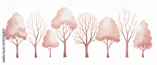 CAD side-view tree and wetland forest section outline set, ideal architectural and landscape design vector illustration for autumn foliage line drawings and environmental site plans