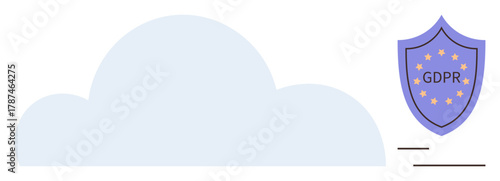 Cloud and GDPR shield emphasize secure data practices, privacy, and regulation. Ideal for cybersecurity, digital privacy, compliance, data storage, IT, legal protection simple flat metaphor