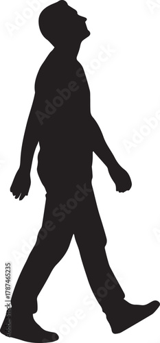 Man walking and looking up silhouette isolated on full body shot