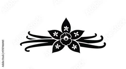 Elegant vanilla flower and beans illustration, symbolizing natural flavor and aroma