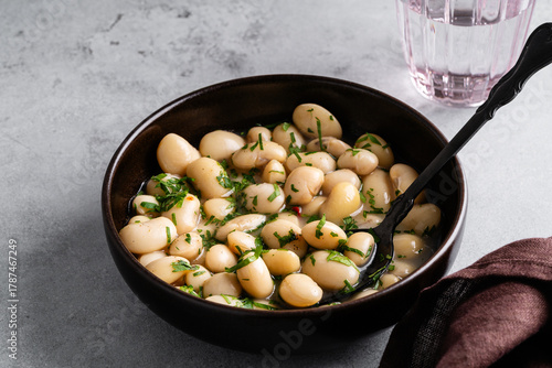 White beans stew with herbs, easy healthy dinner food