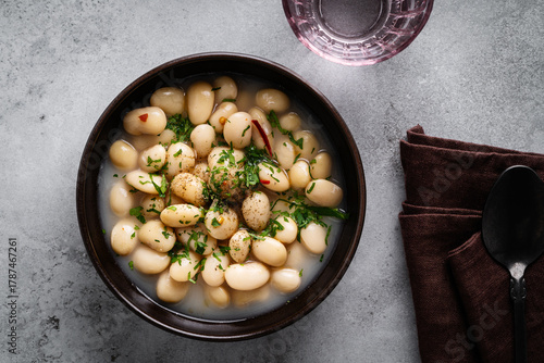 White beans stew with herbs, easy healthy dinner food
