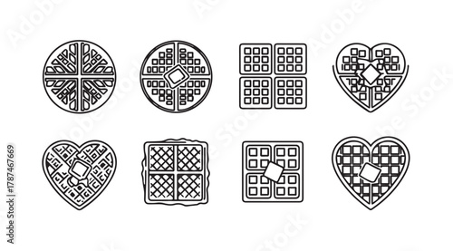 Collection of various waffle shapes and patterns in a distinctive silhouette style