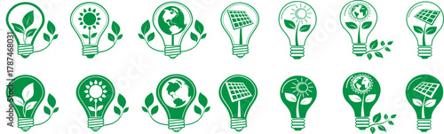 Collection of various light bulb icons representing different lighting technologies and energy saving options for modern homes and businesses