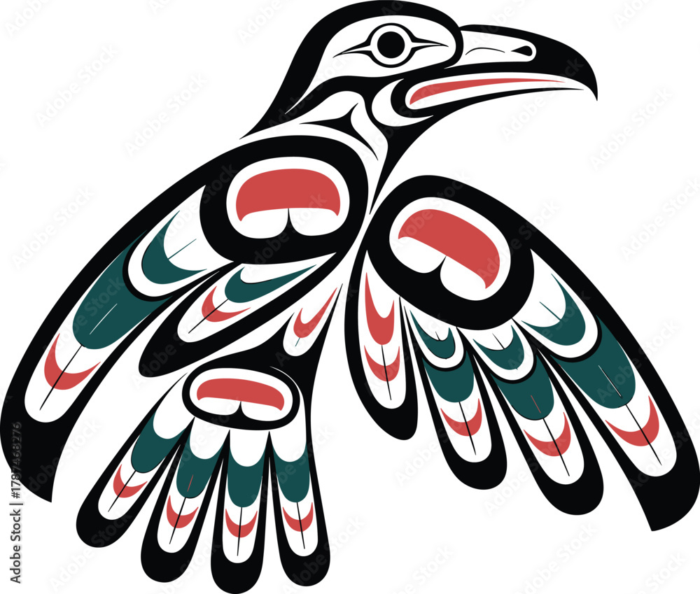 Fototapeta premium Pacific Northwest Haida Raven Vector: Traditional Indigenous Art, Tribal, First Nations, and Totem Animal Design