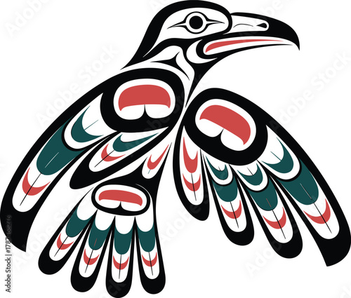Pacific Northwest Haida Raven Vector: Traditional Indigenous Art, Tribal, First Nations, and Totem Animal Design