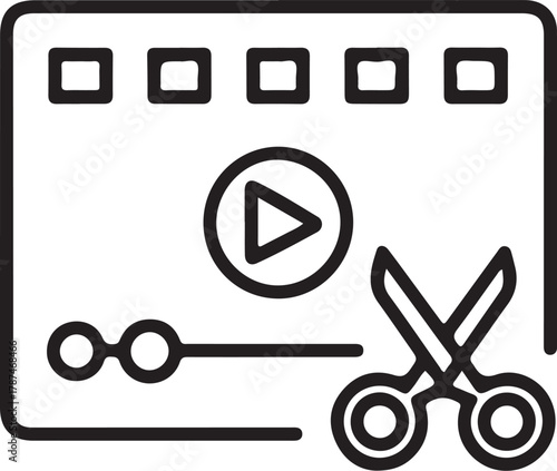 Video editing timeline with play button and scissors icon