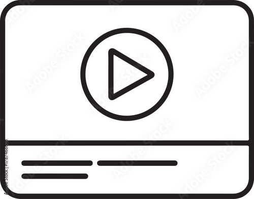 Simple outline icon of a video player with play button