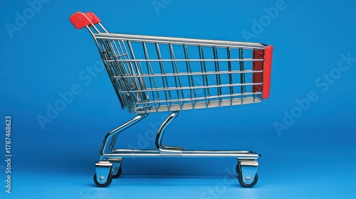 Shopping cart, blue background, retail, online shopping