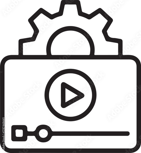 Video player icon with gear symbol for settings and configuration
