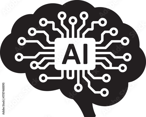 Ai brain with circuit board vector illustration of artificial intelligence