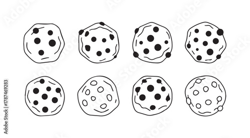 Eight abstract oval shapes with black polka dots in a silhouette style