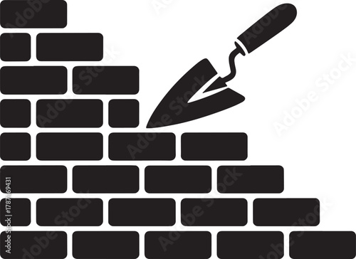 Building under construction with brick wall and trowel instrument 95 character