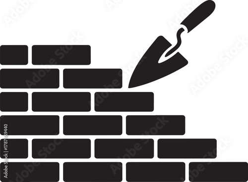 Building construction illustration with bricks wall and trowel tool design isolated