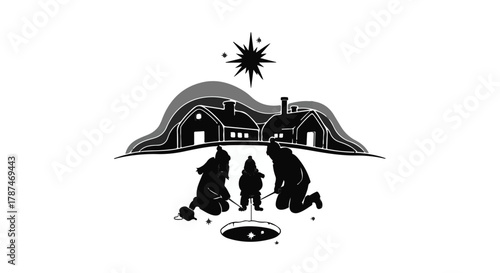 Cozy family gathered around a campfire under a starry night sky.