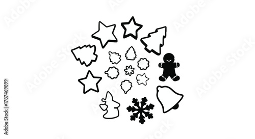 Collection of festive Christmas cookie cutters and shapes on a clean white background