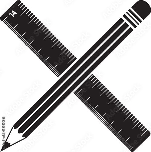 Fourteen Inch Ruler and Pencil Crossed Tool Stationary Back to School Instrument