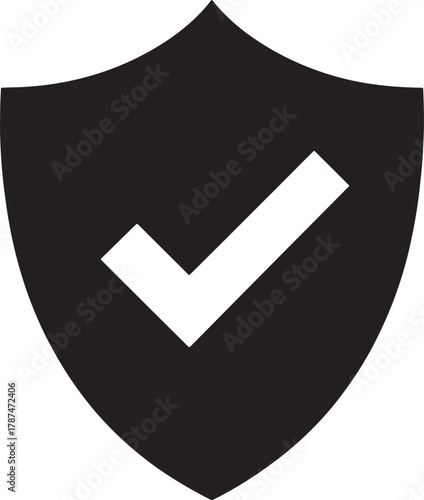 Shield with checkmark vector, security badge and verified icon for protection