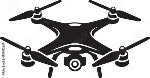 Silhouette of flying drone icon with camera for aerial photography and videography
