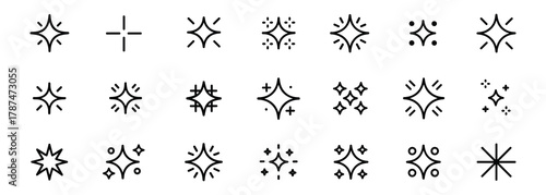 Set of black outline sparkle and star icons abstract