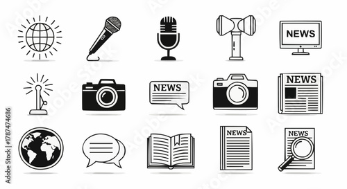 Collection of News, Media, and Broadcasting Vector Logo Icons Set