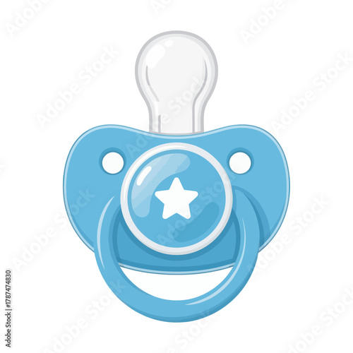 Blue baby pacifier vector illustration cute dummy with star isolated on white background
