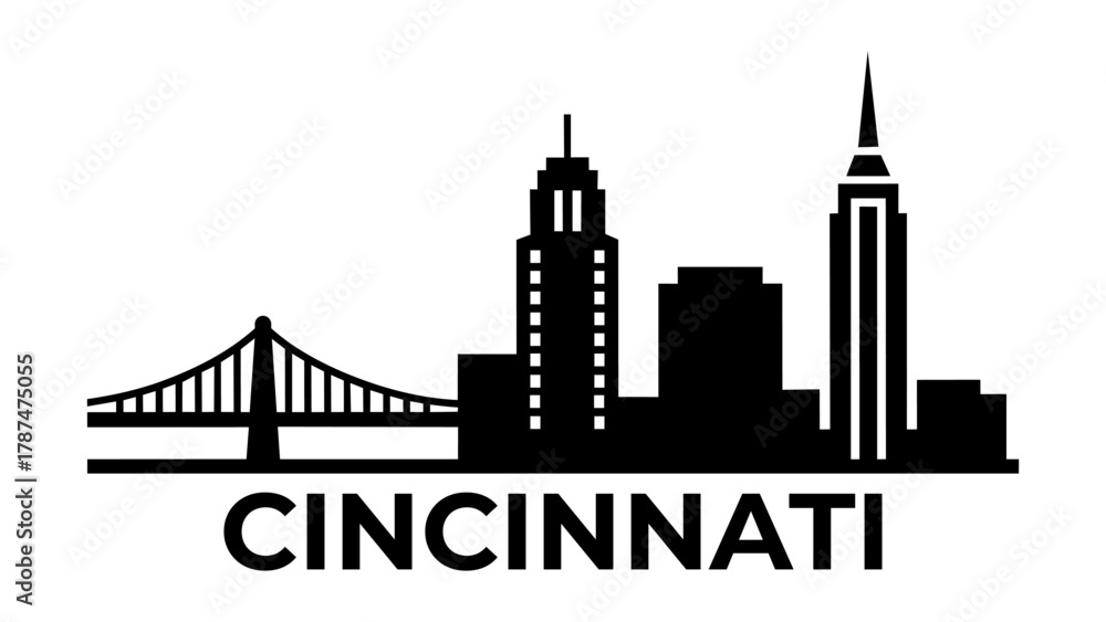 Fototapeta premium Cincinnati Skyline Silhouette Logo Design for Urban Branding