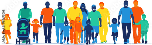 Diverse Family Group Illustration Celebrating Unity, Support, and Intergenerational Bonds