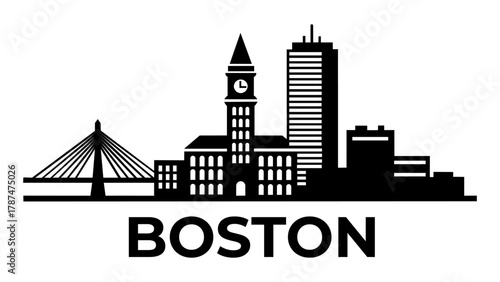 Boston Skyline Silhouette Cityscape Landscape Logo Emblem
