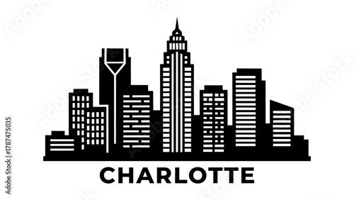 Charlotte City Skyline Silhouette Logo Design
