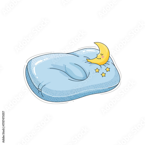 Cute baby lounger with a sleeping moon and stars soft blue cushion for newborns vector illustration isolated on white