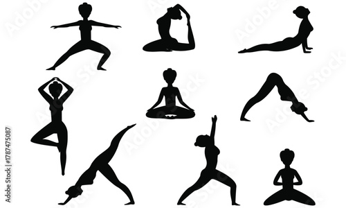 Yoga pilates set of icons on isolated white background flat vector illustration