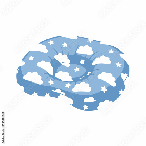 Baby nest pillow with clouds and stars pattern soft and comfortable support for newborns isolated vector illustration on white background