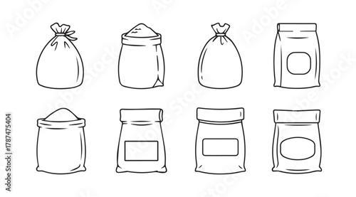 Collection of hand drawn food ingredient packaging silhouettes