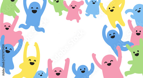Colorful Cartoon Characters Celebrating with Joy and Excitement, Perfect for Fun Projects!