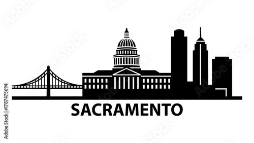 Sacramento City Skyline Silhouette Logo Design Element
