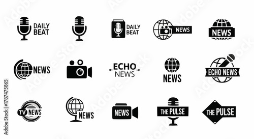 Collection of News, Media, and Broadcasting Vector Logo Icons Set