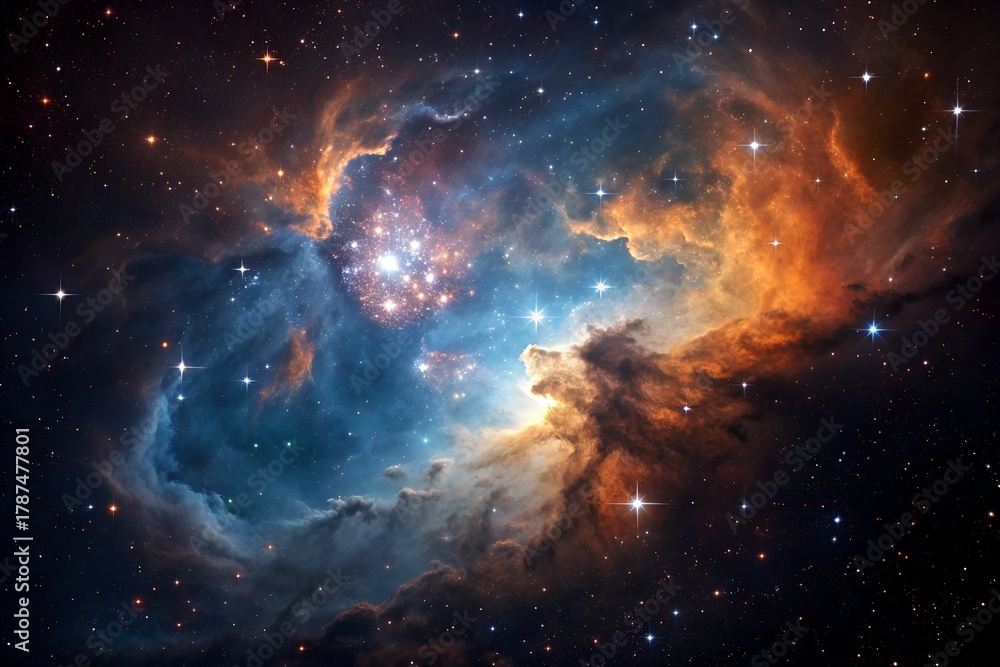 Fototapeta premium Nebula in outer space galaxy cosmic dust, interstellar clouds, astronomy, and star formation in the universe view