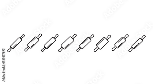 Collection of simple rolling pin outlines in a row silhouette