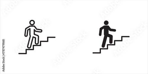 vector illustration, eps10.
Man climbs the stairs. Progress linear icon set. Action line customizable illustration. Contour symbol. Vector isolated outline drawing. Editable stroke 