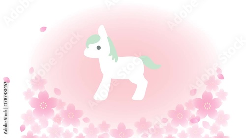 白馬と桜のアニメーションループ