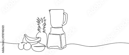 One continuous line juice and fruit blender Minimalist linear design. Editable stroke.