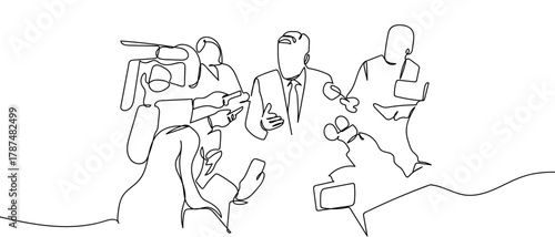 One continuous press conference Minimalist linear design. Editable stroke.