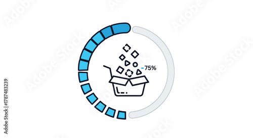 Dynamic progress bar with loading items into a box representing completion and fulfillment with 75% indicator, Generative AI